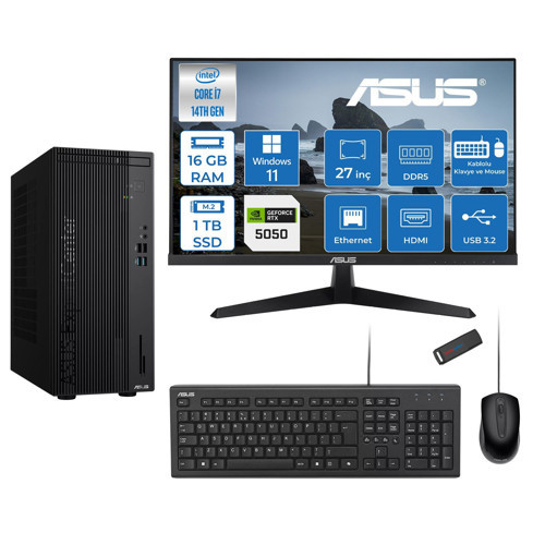 Expertcenter D501MER Intel® Core™ İ7-14700 16GB Ddr5 1tb SSD 8GB/RTX5050 WIN11HOME +27" 120Hz Monitör Mini Tower Masaüstü Bilgisayar 27WD501MER27H03+ZETTAUSBBELLEK
