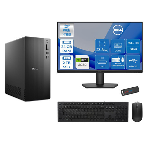 Tower ECT1250 Intel Core I5 14400 24GB Ddr5 2tb SSD 6GB/RTX3050 23.8" Mon WIN11HOME Kurumsal Masaüstü Bilgisayar 3050ECT125014M23H07 + Zettausb