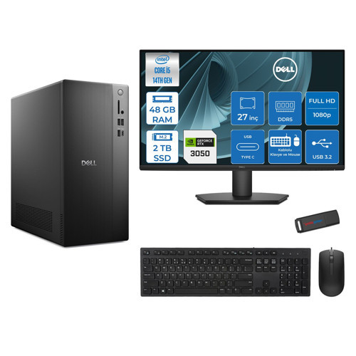 Tower ECT1250 Intel Core I5 14400 48GB Ddr5 2tb SSD 6GB/RTX3050 27" Mon WIN11HOME Kurumsal Masaüstü Bilgisayar 3050ECT125014M27H19 + Zettausb