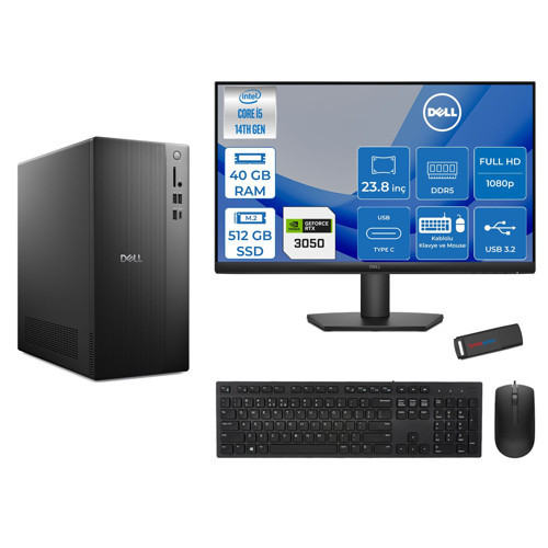 Tower ECT1250 Intel Core I5 14400 40GB Ddr5 512GB SSD 6GB/RTX3050 23.8" Mon WIN11HOME Kurumsal Masaüstü Bilgisayar 3050ECT125014M23H13 + Zettausb