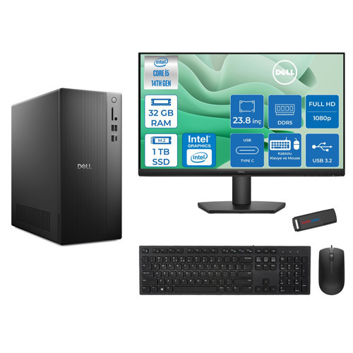 Tower ECT1250 Intel Core I5 14400 32GB Ddr5 1tb SSD UHD Graphics 730 23.8" Mon WIN11PRO Kurumsal Masaüstü Bilgisayar ECT125014M23P10 + Zettausb