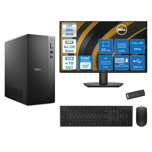 Tower ECT1250 Intel Core I5 14400 64GB Ddr5 4tb SSD UHD Graphics 730 27" Mon WIN11PRO Kurumsal Masaüstü Bilgisayar ECT125014M27P24 + Zettausb