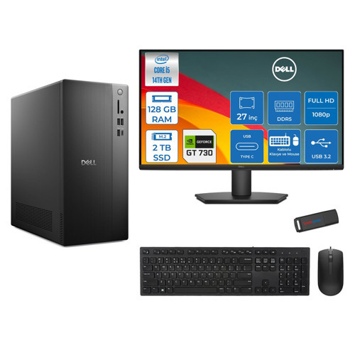 Tower ECT1250 Intel Core I5 14400 128GB Ddr5 2tb SSD 2GB/GT730 27" Mon WIN11PRO Kurumsal Masaüstü Bilgisayar 730ECT125014M27P31 + Zettausb