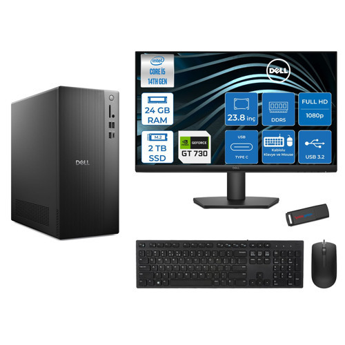 Tower ECT1250 Intel Core I5 14400 24GB Ddr5 2tb SSD 2GB/GT730 23.8" Mon WIN11PRO Kurumsal Masaüstü Bilgisayar 730ECT125014M23P07 + Zettausb