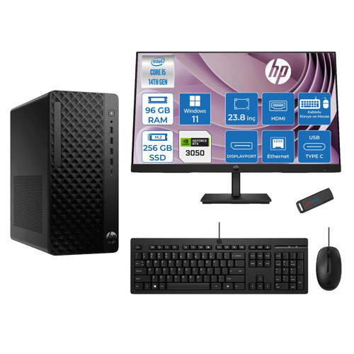 Prodesk 2 Tower G1I Intel I5 14400 4,7 Ghz 96GB Ddr5 256GB SSD 6GB/RTX3050 WIN11HOME Mini + 23.8 100Hz Fhd Monitör Tower Masaüstü Bilgisayar 24B70VQAT23H31+ZETTAUSBBELLEK
