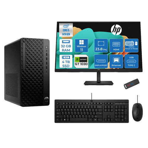 Prodesk 2 Tower G1I Intel I5 14400 4,7 Ghz 32GB Ddr5 4tb SSD 4GB/GT1030 WIN11PRO Mini + 23.8 100Hz Fhd Monitör Tower Masaüstü Bilgisayar 24B70VQAT21P15+ZETTAUSBBELLEK