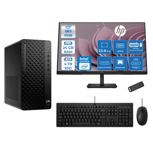 Prodesk 2 Tower G1I Intel I5 14400 4,7 Ghz 24GB Ddr5 4tb SSD Intel® UHD Graphics 730 Freedos Mini + 23.8 100Hz Fhd Monitör Tower Masaüstü Bilgisayar 24B70VQATF10+ZETTAUSBBELLEK