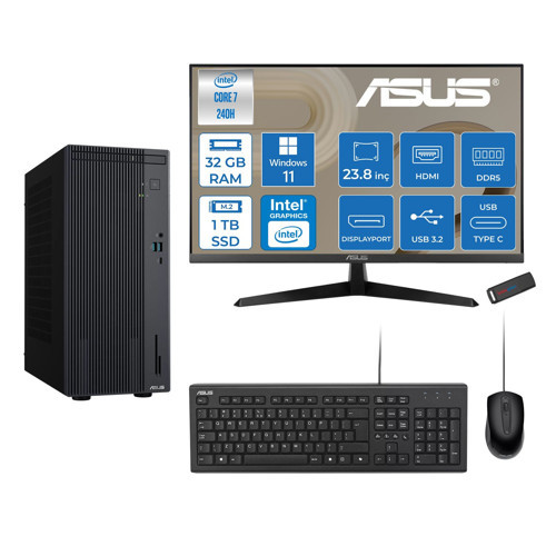 Expertcenter P500MV Intel® Core™ Ultra 7 240H 5.2ghz Aı 32GB Ddr5 1tb SSD 23.8"120Hz Intel® Graphics WIN11PRO Mini Tower Masaüstü Bilgisayar D724016512B0DP13+ZETTAUSBBELLEK