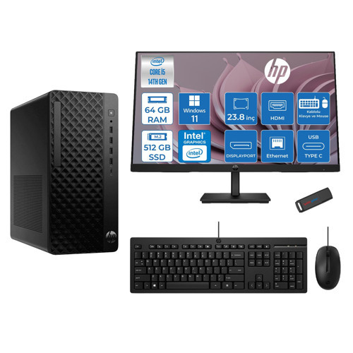 Prodesk 2 Tower G1I Intel I5 14400 4,7 Ghz 64GB Ddr5 512GB SSD Intel® UHD Graphics 730 WIN11PRO Mini + 23.8 100Hz Fhd Monitör Tower Masaüstü Bilgisayar 24B70VQATP22+ZETTAUSBBELLEK