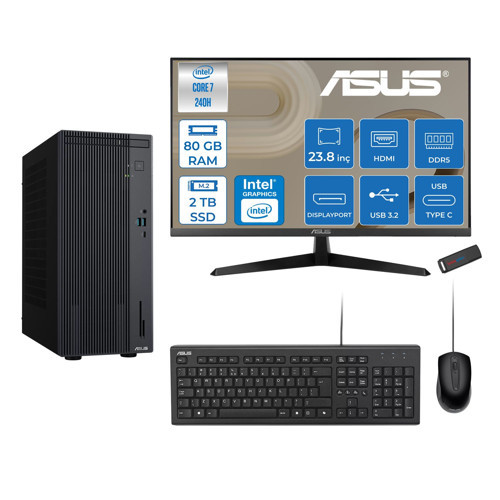 Expertcenter P500MV Intel® Core™ Ultra 7 240H 5.2ghz Aı 80GB Ddr5 2tb SSD 23.8"120Hz Intel® Graphics Freedos Mini Tower Masaüstü Bilgisayar D724016512B0DF29+ZETTAUSBBELLEK
