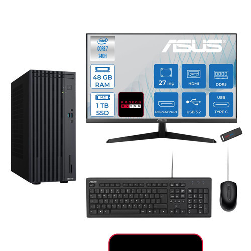 Expertcenter P500MV Intel® Core™ Ultra 7 240H 5.2ghz Aı 48GB Ddr5 1tb SSD 27"120Hz 4GB/RX550 Freedos Mini Tower Masaüstü Bilgisayar E724016512B0D21F18+ZETTAUSBBELLEK