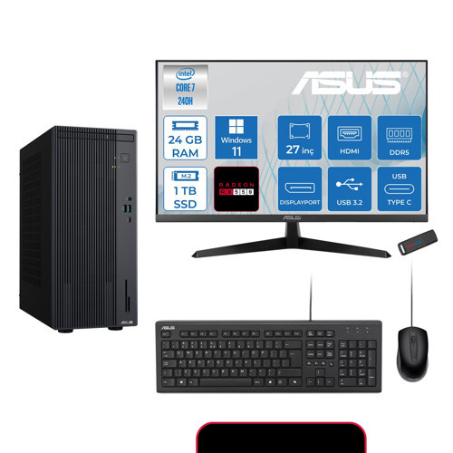 Expertcenter P500MV Intel® Core™ Ultra 7 240H 5.2ghz Aı 24GB Ddr5 1tb SSD 27"120Hz 4GB/RX550 WIN11HOME Mini Tower Masaüstü Bilgisayar E724016512B0D21H08+ZETTAUSBBELLEK