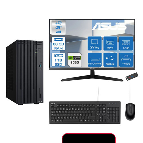Expertcenter P500MV Intel® Core™ Ultra 7 240H 5.2ghz Aı 80GB Ddr5 1tb SSD 27"120Hz 6GB/RTX3050 Freedos Mini Tower Masaüstü Bilgisayar E724016512B0D23F28+ZETTAUSBBELLEK