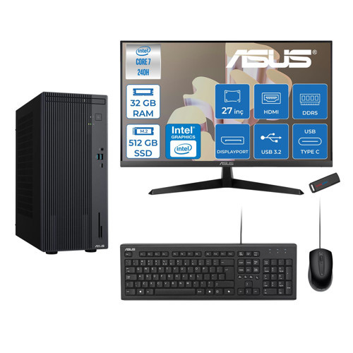 Expertcenter P500MV Intel® Core™ Ultra 7 240H 5.2ghz Aı 32GB Ddr5 512GB SSD 27"120Hz Intel® Graphics Freedos Mini Tower Masaüstü Bilgisayar E724016512B0DF12+ZETTAUSBBELLEK