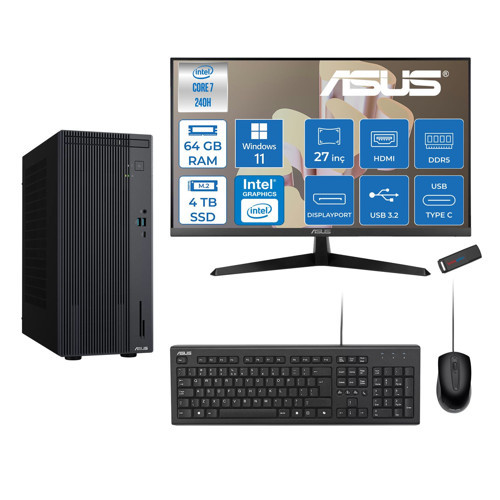 Expertcenter P500MV Intel® Core™ Ultra 7 240H 5.2ghz Aı 64GB Ddr5 4tb SSD 27"120Hz Intel® Graphics WIN11PRO Mini Tower Masaüstü Bilgisayar E724016512B0DP25+ZETTAUSBBELLEK