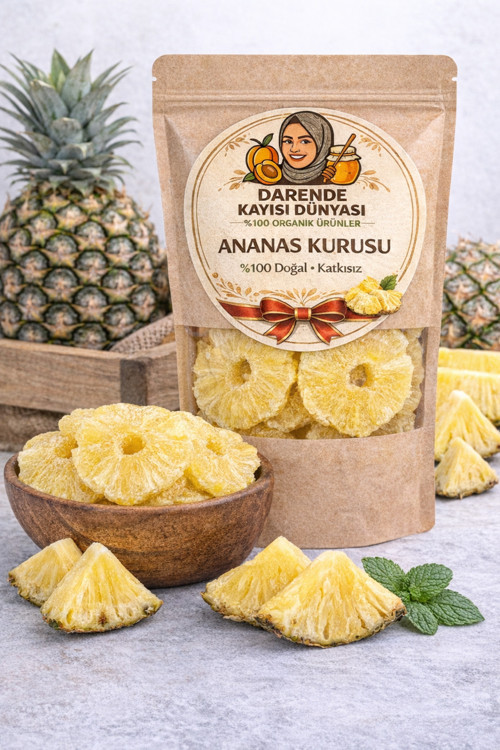 Doğal Fırında Kurutulmuş Ananas Kurusu 500 Gr - Katkısız ve Lezzetli