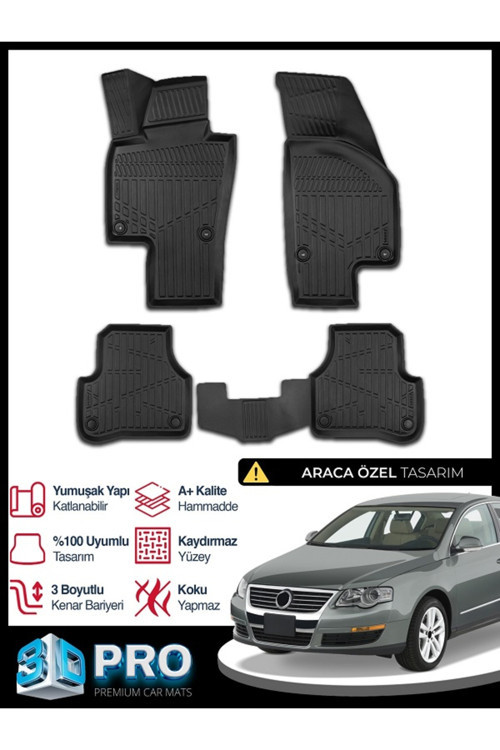 VW Passat B6 3D Havuzlu Paspas 2005 2006 2007 2008 2009 2010 MODEL KOKUSUZ