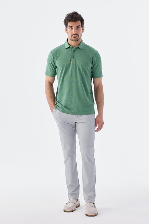 Yeşil Düğme Detaylı Slim Fit Polo Yaka T-Shirt