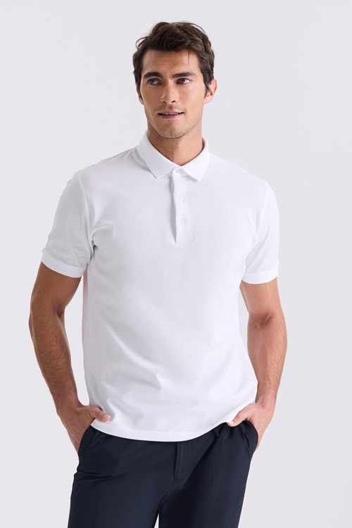 Beyaz Slim Fit %100 Pamuk Merserize Polo Yaka T-shirt