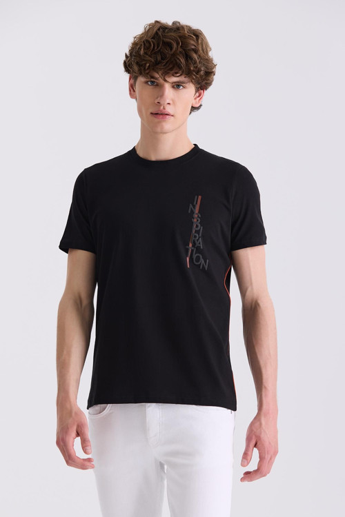 Siyah Slim Fit Bisiklet Yaka T-Shirt
