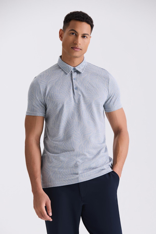 Mavi Slim Fit Desenli Gömlek Yaka T-Shirt