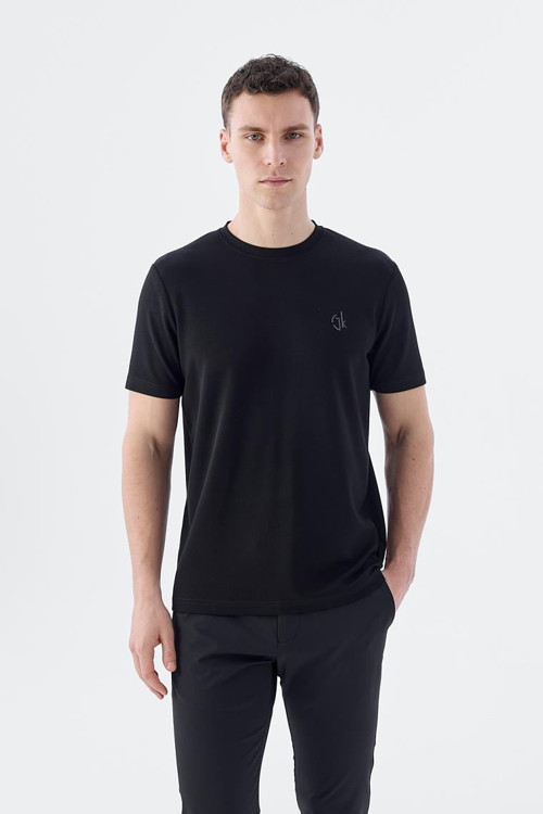 Siyah Slim Fit Bisiklet Yaka T-Shirt
