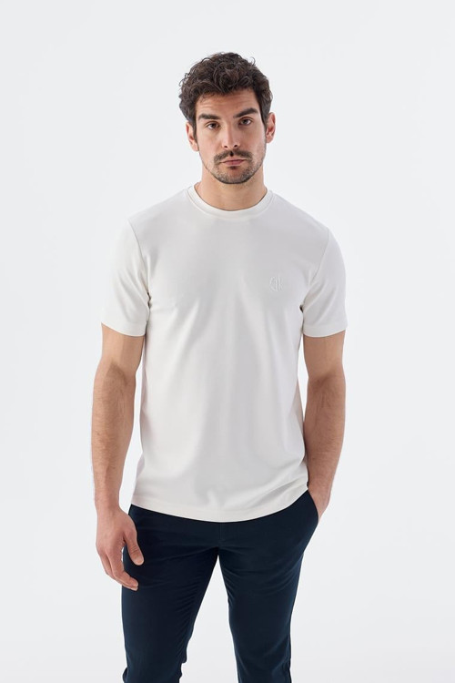 Beyaz Slim Fit Bisiklet Yaka T-Shirt