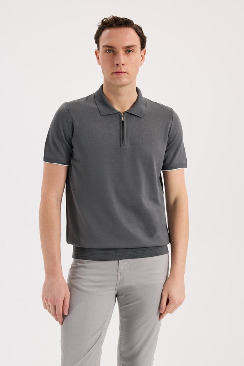Füme Slim Fit Triko Fermualı Polo Yaka T-Shirt