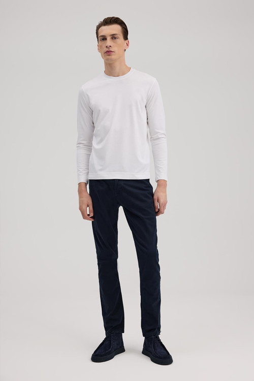 Beyaz Slim Fit Bisiklet Yaka Rayon Uzun Kollu Basic T-Shirt