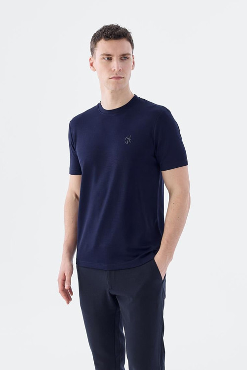 Lacivert Slim Fit Bisiklet Yaka T-Shirt