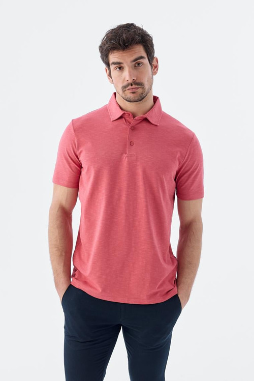Gül Kurusu Düğme Detaylı Slim Fit Polo Yaka T-Shirt