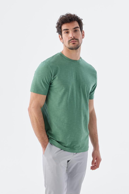 Yeşil Slim Fit Triko Bisiklet Yaka T-Shirt