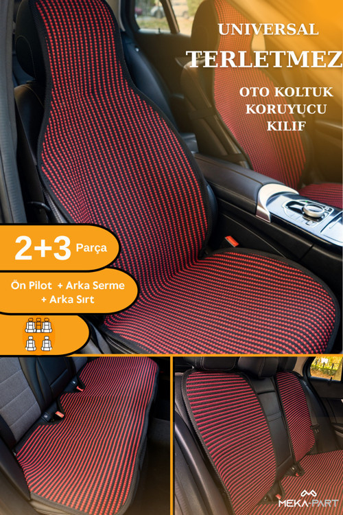 Meka Part Oto Koltuk Koruyucu Kılıf 5 Parça Universal Kırmızı Siyah 2+3 %100 Pamuk