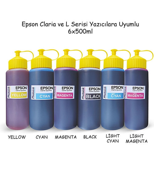 Epson Claria ve L Serisi Yazıcılar için uyumlu 6x500 ml Mürekkep Seti (PHOTOINK Akıllı Mürekkep) L10