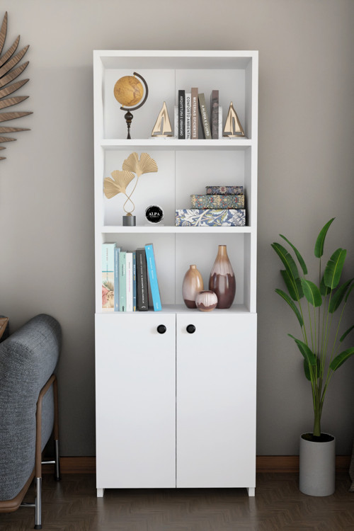 Kapaklı Çok Amaçlı Salon Dolabı 150x50x22 cm Raflı Kitaplık Dekoratif Depolama Ünitesi