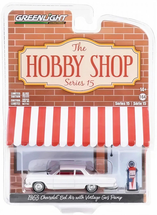 Greenlight 1/64 The Hobby Shop Series 15- 1963 Chevrolet Bel Air with Vintage Gas Pump 97150-A