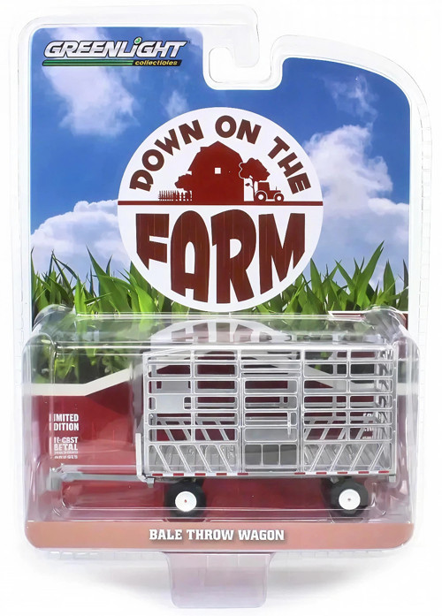 Greenlight 1/64 Down on the Farm Series 9- Silver & Red Bale Throw Wagon 48090-F