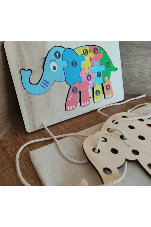 Fil Modelli I 2 Parça Ip Geçirmeli Ve Renkli Sayıları Öğreniyorum Puzzle