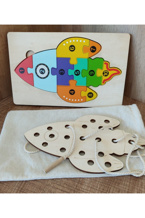 Roket Modelli 2 Parça Ip Geçirmeli Ve Renkli Sayıları Öğreniyorum Puzzle 25 Cm X 15Cm