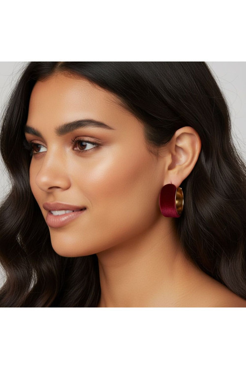 Kadın Bordo 14K Kaplama Çelik Halka Küpe (30 Mm)