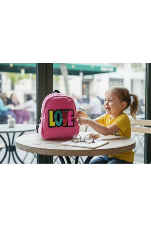 Pbr-676 Kadıfe Sırt Cantası (Pembe Love)