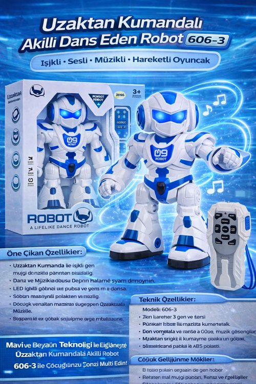 Uzaktan Kumandalı Akıllı Dans Eden Robot Işıklı Sesli Müzikli Hareketli Robot