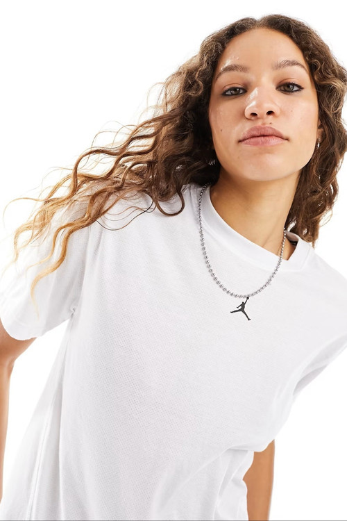 Jordan Diamond Jumpan Women’S Loose Fit Top T-Shirt Kadın Bol Kalıp File Detaylı Tişört Beyaz