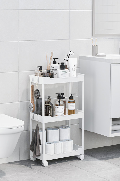 Beyaz 3 Katlı Tekerlekli Düzenleyici Mutfak ve Banyo Rafı Vesken