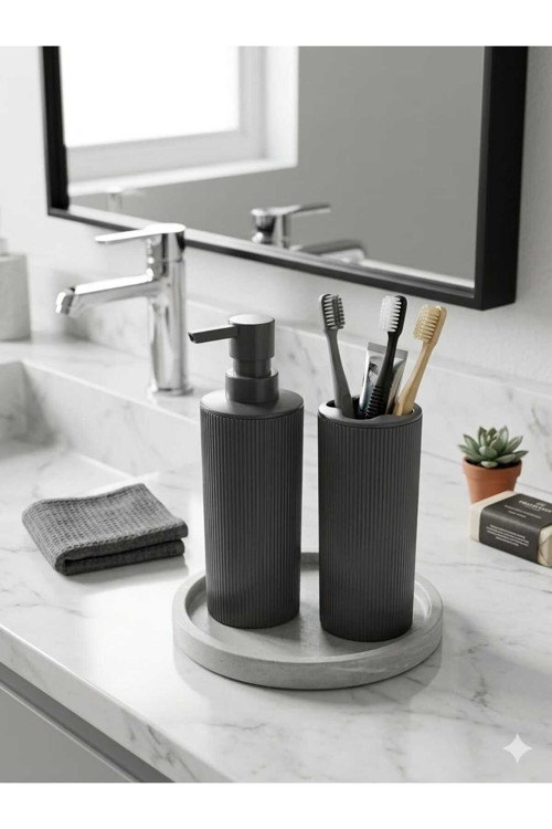 Liza Modern Sabunluk ve Diş Fırçalık - 2'li Modern Banyo Seti - Antrasit Gri