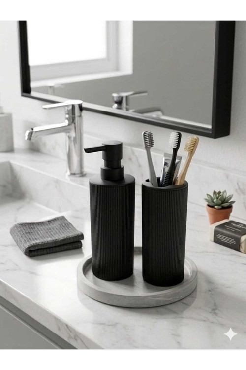 Liza Modern Sabunluk ve Diş Fırçalık - 2'li Modern Banyo Seti - Antrasit Gri