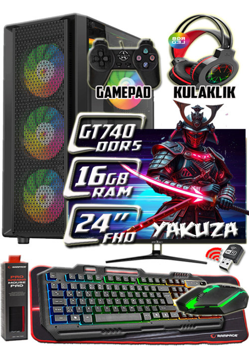 YAKUZA 24" Monitör Xeon X5650 16gb Ram 256gb Ssd 250gb Hdd GT740 DDR5-4gb E.kartı Gaming Takım Bilgisayar