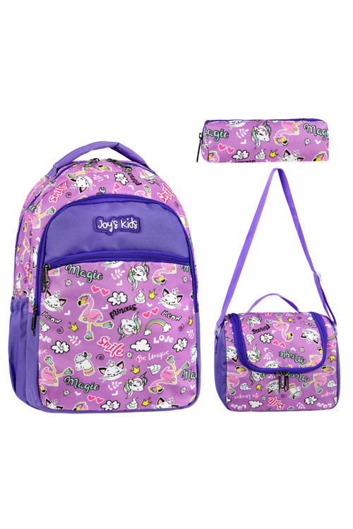 JOY'S KİDS İLKOKUL ÇANTASI BESLENME+ KALEMLİK 3'LÜ SET