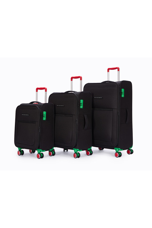 Benetton 2800 3'LÜ SET Ultra Light Hafif Lüx Kumaş Tekerlekli Valiz SİYAH