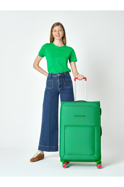 Benetton 2800 3'LÜ SET Ultra Light Hafif Lüx Kumaş Tekerlekli Valiz YEŞİL